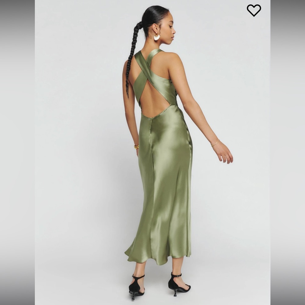 Reformation Cassette Silk Dress in Artichoke, size 4